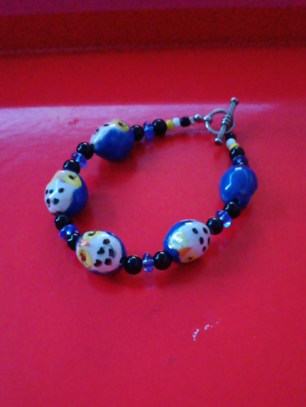 Handcrafted Blue and White Beaded Bracelet